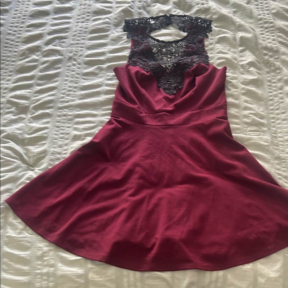 Material Girl Maroon Dress with Black Label Detail